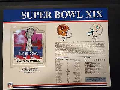 NFL Super Bowl XIX Patch San Francisco 49ers VS Miami Dolphins January 20 1985 • $18