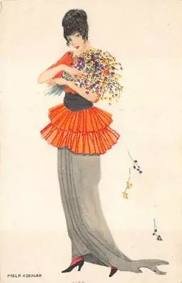 GLAMOUR BEAUTIFUL WOMAN MELA KOEHLER ARTIST SIGNED ART NOUVEAU POSTCARD (c.1910) • $99.95