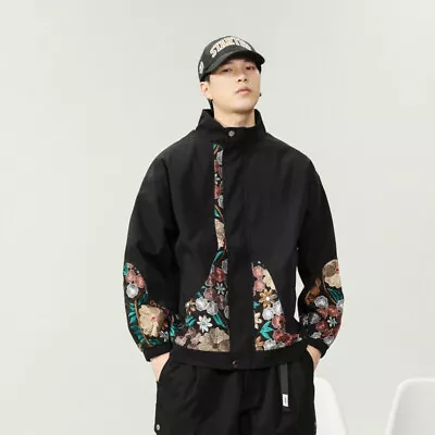 Chinese Style Men's Embroidered Stand Collar Jacket Loose Loose Oversized Jacket • $49.95
