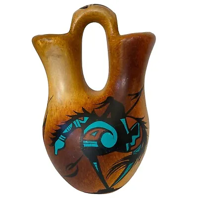Mexican Clay Pottery Wedding Vase Image Of Stylized Native American Riding Horse • $42.50