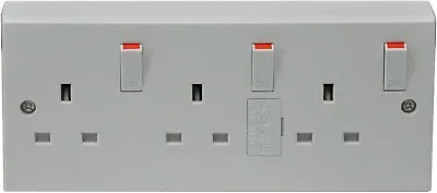 £12.98 • Buy Triple Switched Socket 3 Gang Treble Wall Plug C/w Surface Back Box