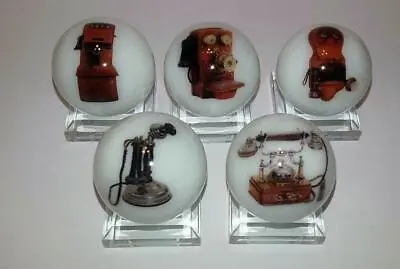 Set Of 5 Charming Old Time Telephones 1  Glass Marble With Stands • $14.99