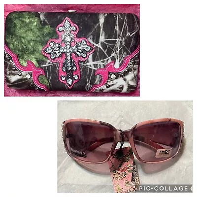 Mossy Oak Camo Glasses 400 UV Pink Bling &  Pink Camo Wallet(lot) • $34.99
