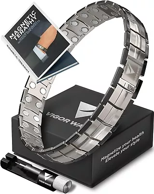 Vigor Wave® Magnetic Therapy TITANIUM Bracelet For Men Silver&Black [OPEN BOX] • $39.99