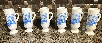 Vtg Demitasse Cup Set Of 6  AVON Milk Glass Bud Vase Blue Toile  • $19.99
