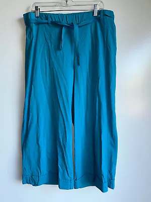 NWT J.JILL Turquoise Blue Pull-On Wide Leg Crop Pants Size Large  ~EUC • $15.95