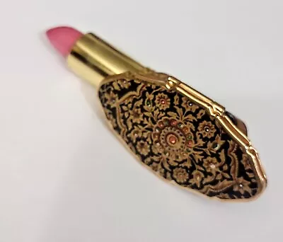 Vintage Stratton England Lipstick Holder Flip Up Mirror Gold/Black Multicolor • $28