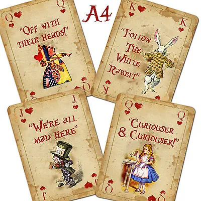 £3.69 • Buy Alice In Wonderland Vintage Playing Card  A4 QUOTE Prop Mad Hatters Tea Party V