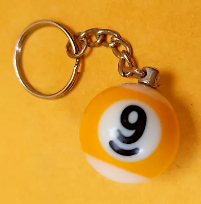 Vintage Billiard Ball Keychain Pool Table Snooker Lucky Number 9 Key Ring • $7.99