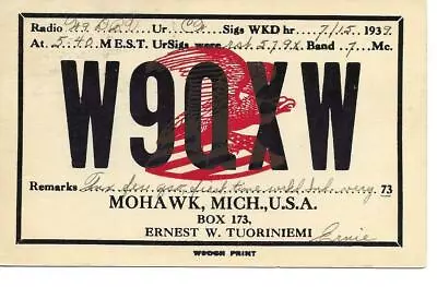 QSL  1939 Mohawk Michigan   Radio Card    • $6.02