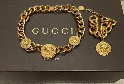 Authentic Versace Medusa Necklace/bracelet Set Greca Gold Tone Metal • $1300