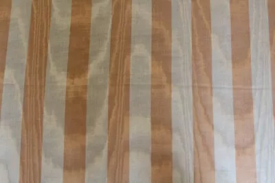 Moire Woven Stripe Drapery/upholstery Weight Fabric In Soft Blue And Light Brown • $8