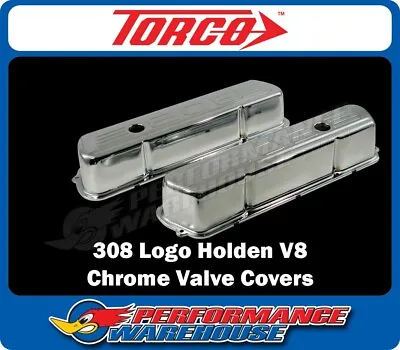 308 Logo Holden V8 Chrome Steel Valve Rocker Covers Tall Design Pair • $89.95