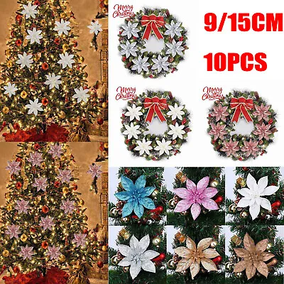 10X Christmas Large Poinsettia Glitter Flower Tree Hanging Party Xmas Decor AU • $7.99