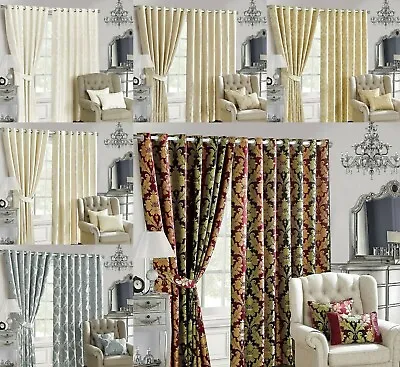  Premium Jacquard Cream Curtain Panels With Ring Top Eyelet Design – Fully Lined • £52.99