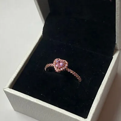PANDORA Pink Sparkling Elevated Heart Rose Gold Ring - 188421C04 • £23.90