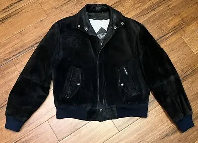 Vintage 80s Men’s MEMBERS ONLY Black Suede Leather Bomber Jacket Sherpa Large 42 • $14.99