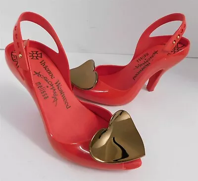 Vivienne Westwood Lady Dragon Red Gold Heart Jelly Peep Toe Pumps Sz 6 • $127.49