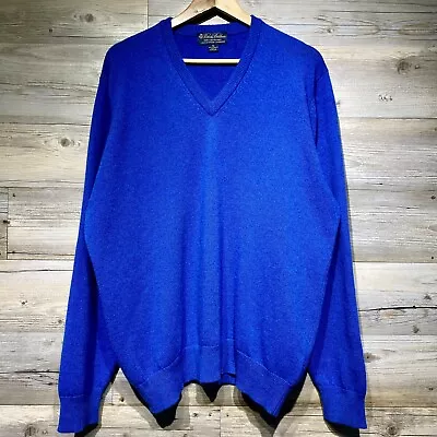 Brooks Brothers 3 Ply Scottish Cashmere Sweater Mens XL Blue V-Neck Scotland • $67.95