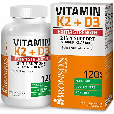 $24.97 • Buy Vitamin K2 (MK7) + D3 Extra Strength Bone & Heart Health Non GMO, 120 Capsules