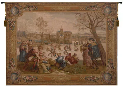 Les Patineurs Renaissance French Tapestry Wall Art Hanging - (New) 44x58 Inch • $526