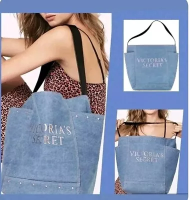 Victoria's Secret DENIM LARGE SHOULDER Tote Bag WEEKENDER GETAWAY NEW • $19.75