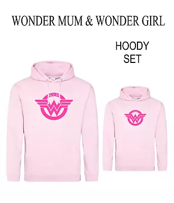 LIGHT PINK WONDER MUM & WONDER GIRL HOODY Gift Outfit Set Free 24 Hour Postage • £34.95