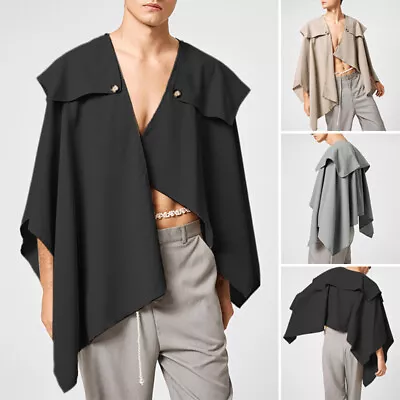 New Mens Gothic Punk Shawl Cape Hipster Loose Poncho Jacket Asymmetrical Coats • $19.37