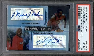 2005 Finest Perfect Pairs Dual Auto Shaquille O'Neal Moses Malone /20 PSA 8 • $850