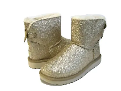 Ugg Mini Bailey Bow Sparkle Women Boots Gold Us 8 /uk 6 /eu 39 /jp 25 • $129.99