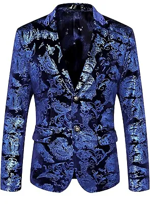 Men's Paisley Suit Jacket Blazer Stylish One Button Slim Fit Floral Tuxedo Party • $34.99