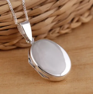 925 Sterling Silver Oval Photo Locket Plain Pendant Necklace Chain Gift Boxed • £19.68