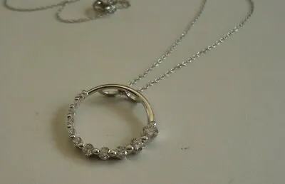 Circle Necklace Pendant W/ Graduated Lab Diamonds/ 925 Sterling Silver / 18'' • $39.32