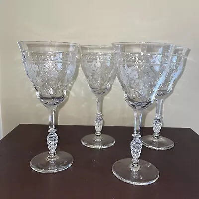 Vtg Rock Sharpe 8” Crystal Goblets Wine Glasses Amesbury Set Of 4 Etched & Cut • $59.99