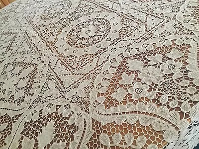 Vintage Point De Venise Handmade Burano Needle Lace Tablecloth 79  L 6 Seater • $320.41