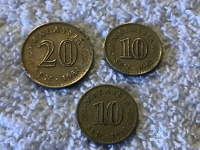 Lot Of 3 MALAYSIA NICE CIRCULATED  20 & 10 SEN  COINs As Shown  • $5