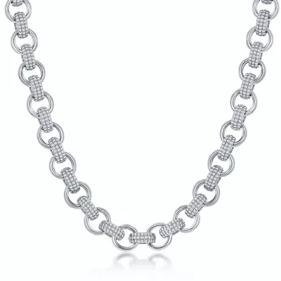 Sterling Silver Micro Pave CZ Linked Necklace • $546