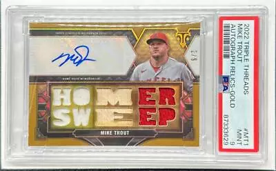 2022 Triple Threads Mike Trout Gold Game Used Bat Jersey Auto #2/9 PSA 9 Angels • $5.55