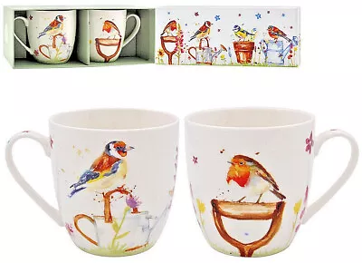 Lesser & Pavey Gift Boxed Garden Birds Set Of  2 Breakfast Mugs Cups - LP95448 • £13.95