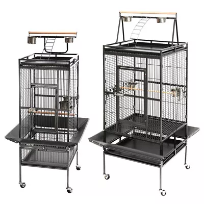 Wheeled Metal Bird Cage Freestanding Hutch Shelf For Parrot Macaw Budgie Canary • £85.95