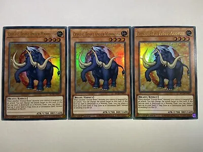 3 X YuGiOh Crystal Beast Amber Mammoth BLCR-EN051 Ultra Rare 1st Edition Playset • £1.30