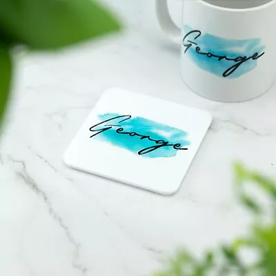 Personalised Name Coaster Watercolour Effect Printed Acrylic Drinks Coaster • £3.99