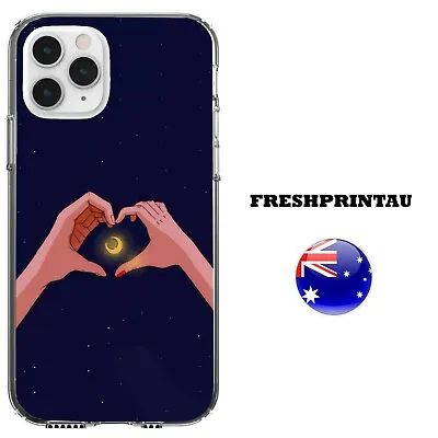 Case Cover Silicone Cute Kawaii Crescent Moon Heart Fun Art Night Sky Stars Glow • $17.95