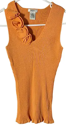 $16.49 • Buy Cache Womens Sleeveless Orange Ribbed Blouse W/ Floral Design, Size Extra Small