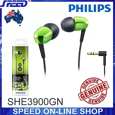 PHILIPS SHE3900GN Headphones Earphones Earbuds - Rich Bass - GREEN - GENUINE  • $39.95