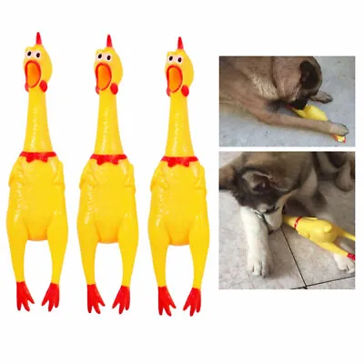 3PCS Rubber Chicken Squeeze Squeak Pet Dog Puppy Shrilling Chew Toy Yellow Funny • $12.94