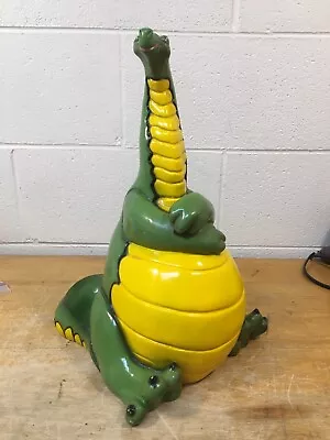 Rare Vintage Universal Statuary Corp Green Yellow Chubby Dragon Piggy Bank 84 • $120