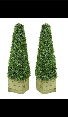 Set Of 2 Artificial Topiary Boxwood Pyramid Trees Indoor Outdoor Decoration • £75