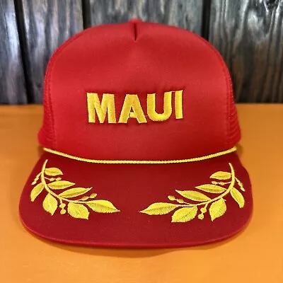 Vintage MAUI Trucker Hat Snapback Ball Cap Red Hawaiian Headwear Hawaii 80s 90s • $10