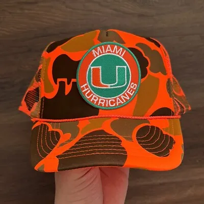 New Miami Hurricanes Orange Camo Hat 5 Panel High Crown Trucker Snapback Adult • $25.95